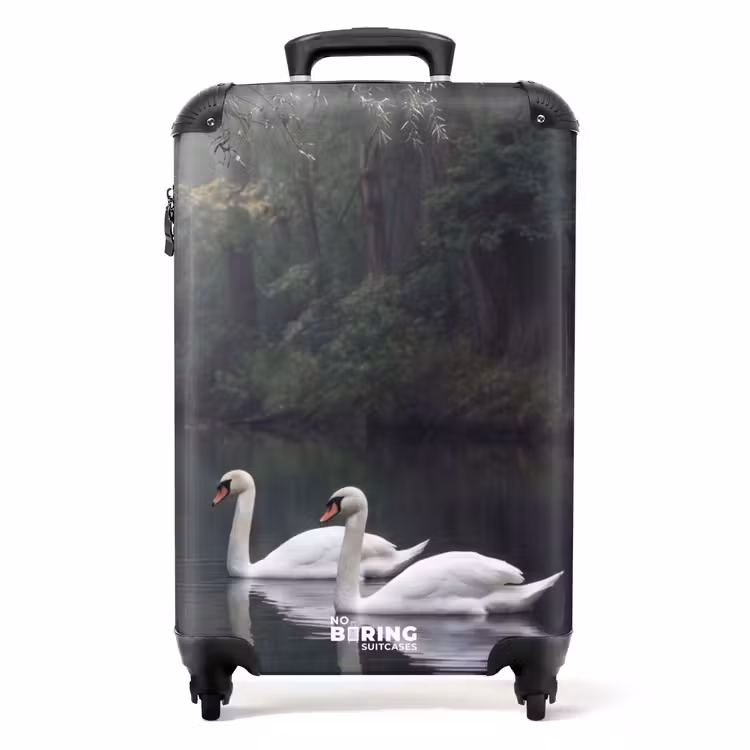 Koffer - Schwäne – Fluss – Wald - Zwanen - Rivier - Bos NBS - Handbagage koffer - Volwassenen Unisex middel