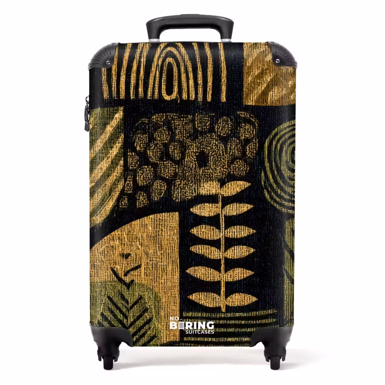 Koffer - Schwarz – Ockergelb – Botanisch – Textur - Zwart - Okergeel - Botanisch - Textuur NBS - Handbagage koffer - Volwassenen Unisex middel