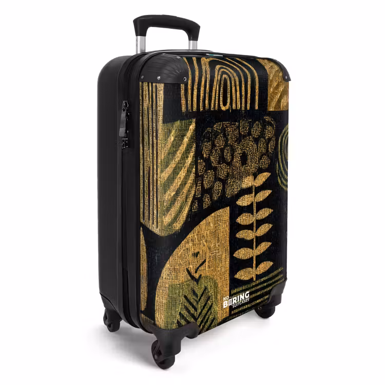 Koffer - Schwarz – Ockergelb – Botanisch – Textur - Zwart - Okergeel - Botanisch - Textuur NBS - Handbagage koffer - Volwassenen Unisex middel