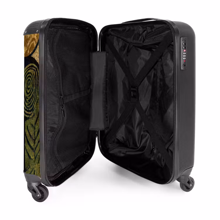 Koffer - Schwarz – Ockergelb – Botanisch – Textur - Zwart - Okergeel - Botanisch - Textuur NBS - Handbagage koffer - Volwassenen Unisex middel