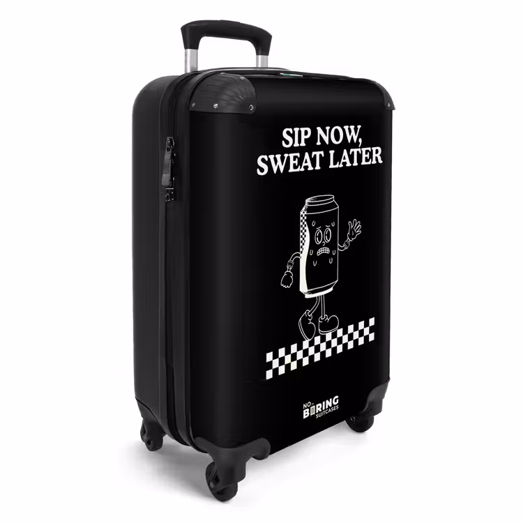 Koffer - Schwarz – Weiß – Dose – Schachbrettmuster - Zwart - Wit - Blikje - Schaakbordpatroon NBS - Handbagage koffer - Volwassenen Unisex middel