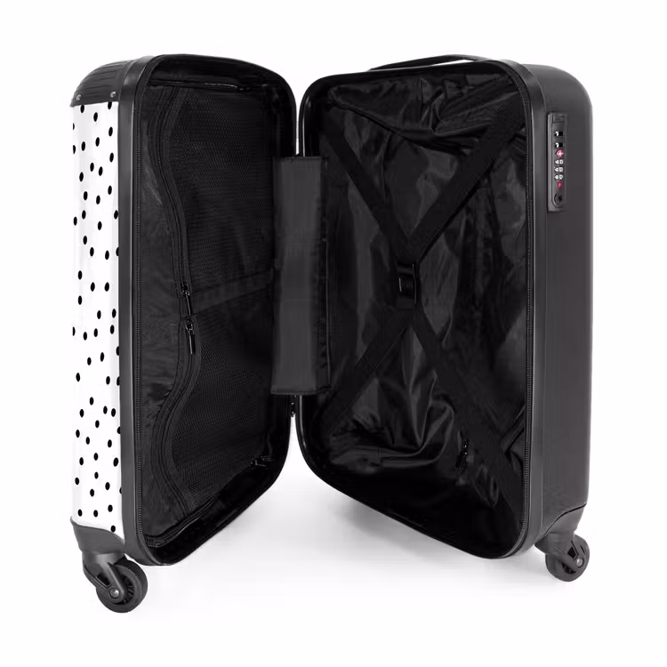 Zwarte stippenregen over een wit oppervlak NBS - Handbagage koffer - Volwassenen Unisex middel -binnenkant