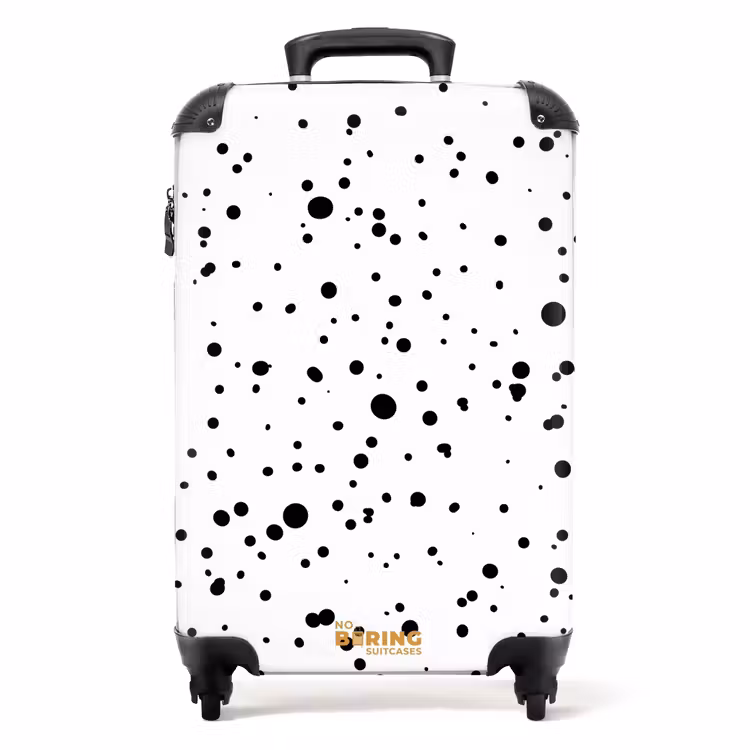 Zwarte stippen in uiteenlopende groottes op een witte achtergrond NBS - Handbagage koffer - Volwassenen Unisex middel -productfoto_recht