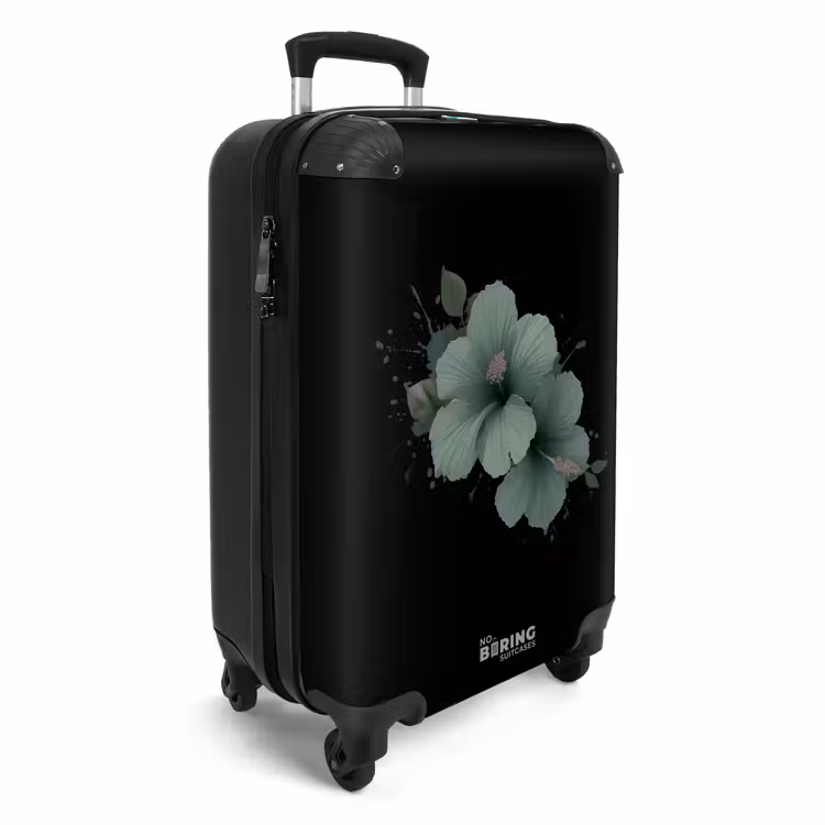 Zwarte achtergrond met groene hibiscusbloem NBS - Handbagage koffer - Volwassenen Unisex middel -productfoto_3d