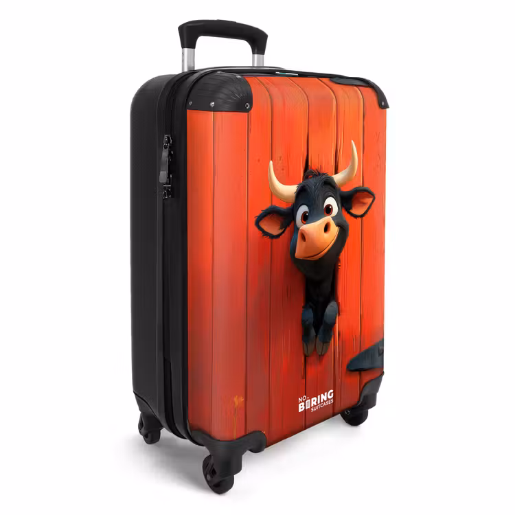 Zwarte stier steekt kop door rode schuurdeur NBS - Handbagage koffer - Kinderen Unisex middel -productfoto_3d
