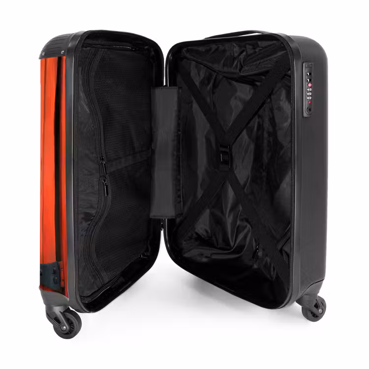 Zwarte stier steekt kop door rode schuurdeur NBS - Handbagage koffer - Kinderen Unisex middel -binnenkant