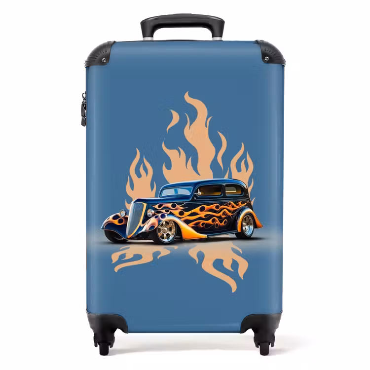 Zwarte auto met beige vlammen NBS - Handbagage koffer - Unisex middel -productfoto_recht
