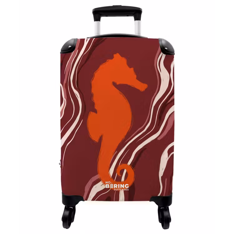 Koffer - Seepferdchen – Wellen – Meeresleben – Abstrakt – Orange - Zeepaardje - Golven - Zeeleven - Abstract - Oranje NBS - Handbagage koffer - Vrouwen middel