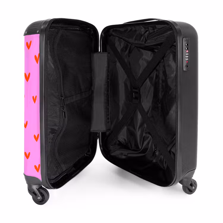 Herhalend hartjespatroon op roze achtergrond NBS - Handbagage koffer - Kinderen Unisex middel -binnenkant