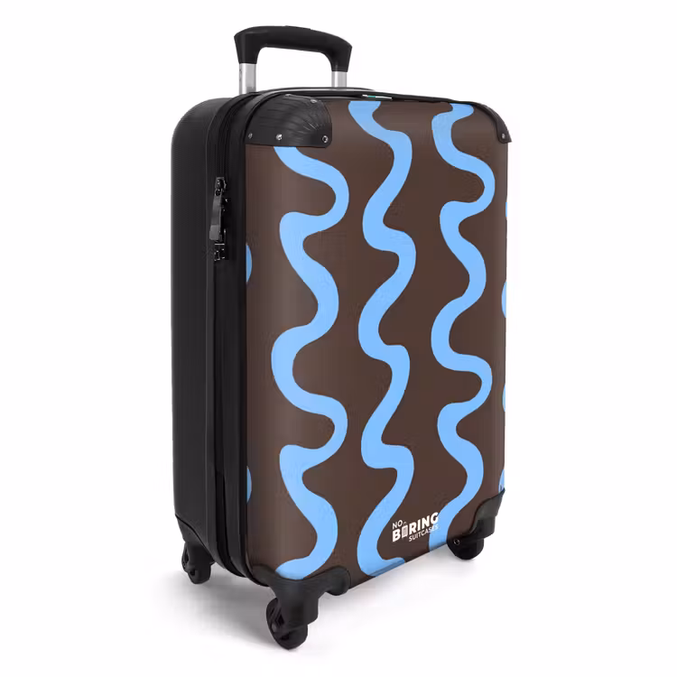 Kronkelende lijnen - Blauw - Bruin - Minimalistisch NBS - Handbagage koffer - Volwassenen Unisex middel -productfoto_3d