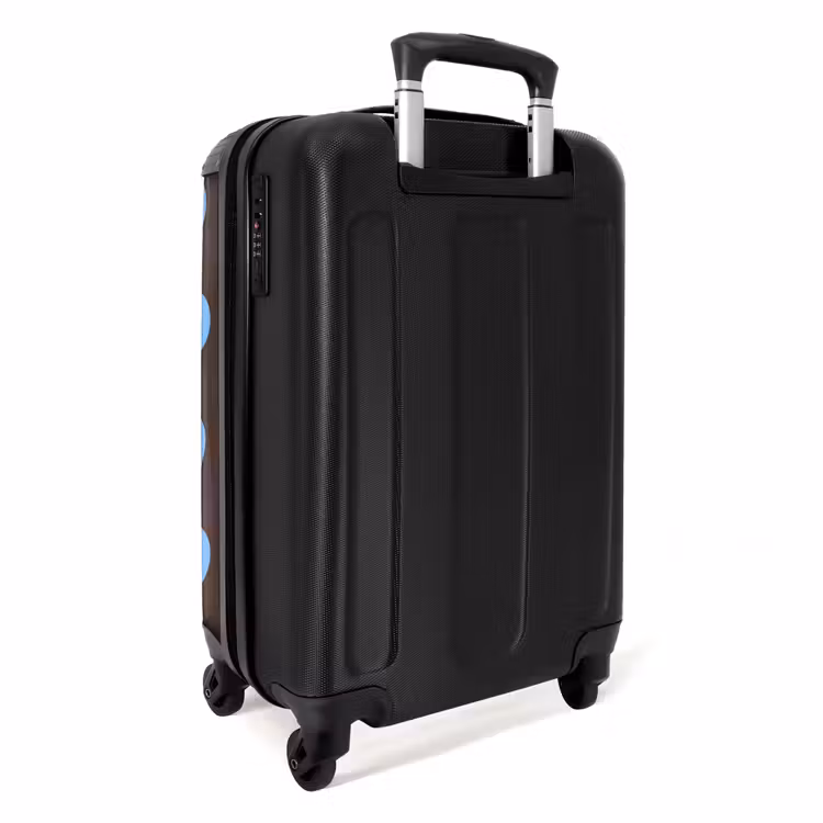 Kronkelende lijnen - Blauw - Bruin - Minimalistisch NBS - Handbagage koffer - Volwassenen Unisex middel -achterkant