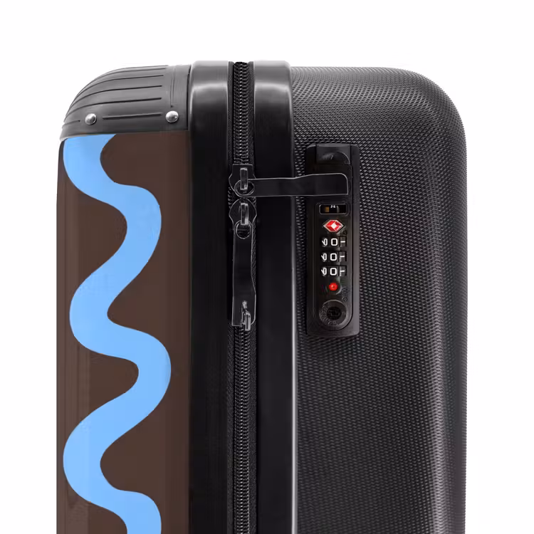 Kronkelende lijnen - Blauw - Bruin - Minimalistisch NBS - Handbagage koffer - Volwassenen Unisex middel -slot