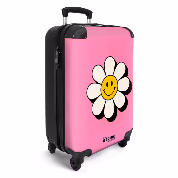 Smiley - Bloem - Roze NBS - Handbagage koffer - Volwassenen Unisex middel -productfoto_3d