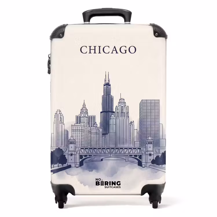 Koffer - Stadt – Skyline – Architektur – Strichzeichnung – Blau - Stad - Skyline - Architectuur - Lijntekening - Blauw NBS - Handbagage koffer - Volwassenen Unisex middel