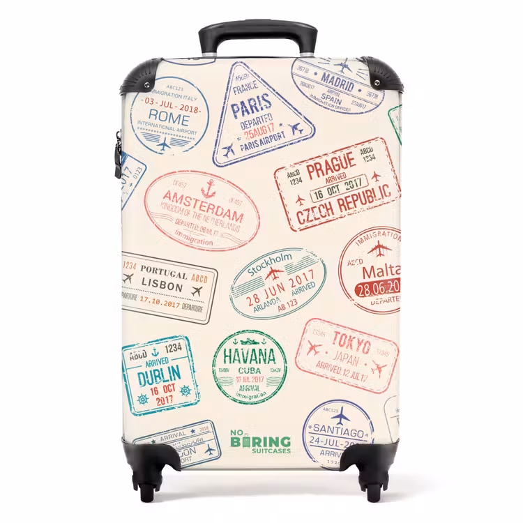 Koffer - Stempel – Bunt – Länder - Stempels - Kleurrijk - Landen NBS - Handbagage koffer - Volwassenen Unisex middel