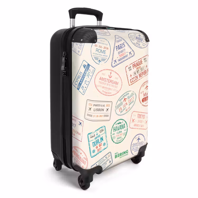 Koffer - Stempel – Bunt – Länder - Stempels - Kleurrijk - Landen NBS - Handbagage koffer - Volwassenen Unisex middel