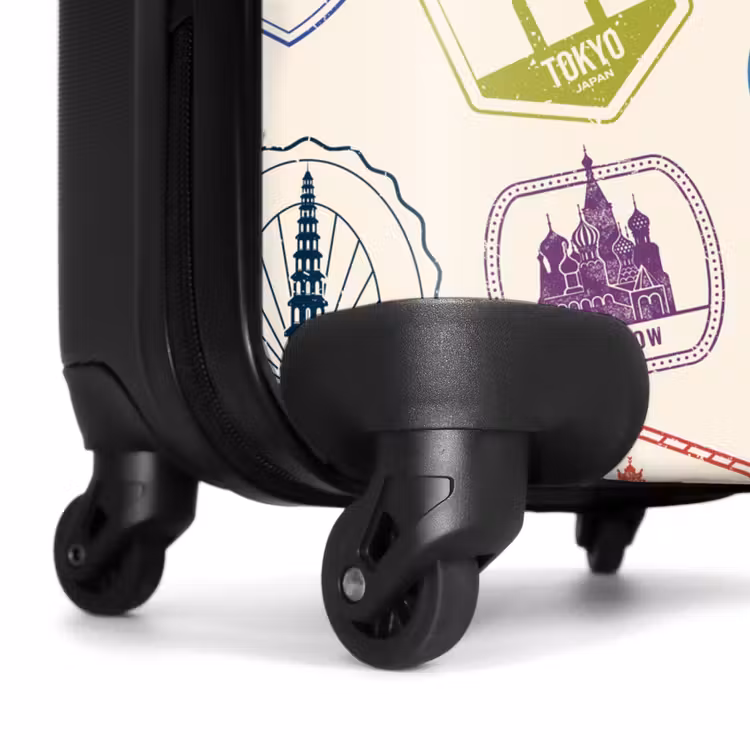 Koffer - Stempel – Bunt – Welt - Stempels - Kleurrijk - Wereld NBS - Handbagage koffer - Volwassenen Unisex middel