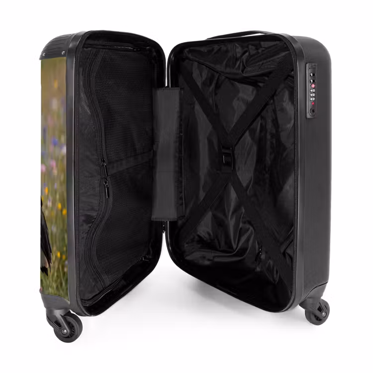 Koffer - Storch – Blumen – Wiese – Bunt - Ooienvaar - Bloemen - Weide - Kleurrijk NBS - Handbagage koffer - Volwassenen Unisex middel