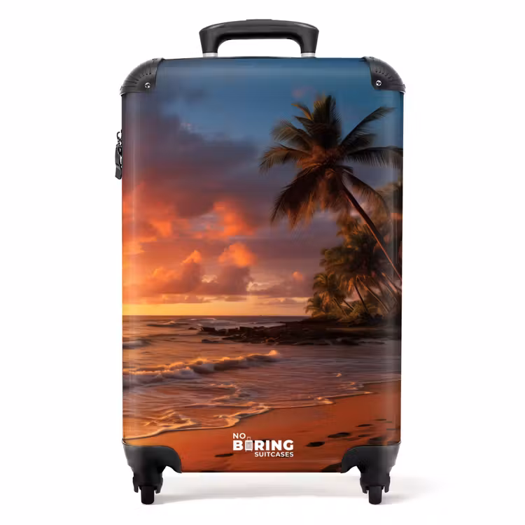 Strand met palmboom bij zonsondergang NBS - Handbagage koffer - Volwassenen Unisex middel -productfoto_recht