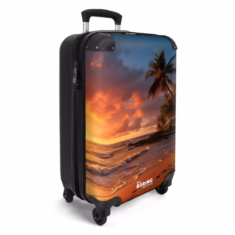 Strand met palmboom bij zonsondergang NBS - Handbagage koffer - Volwassenen Unisex middel -productfoto_3d