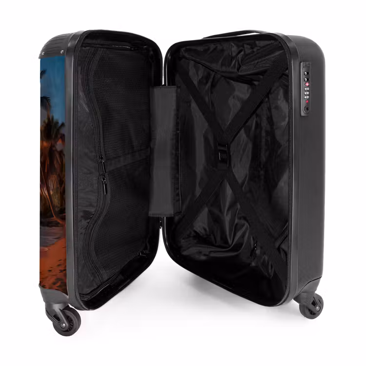 Strand met palmboom bij zonsondergang NBS - Handbagage koffer - Volwassenen Unisex middel -binnenkant