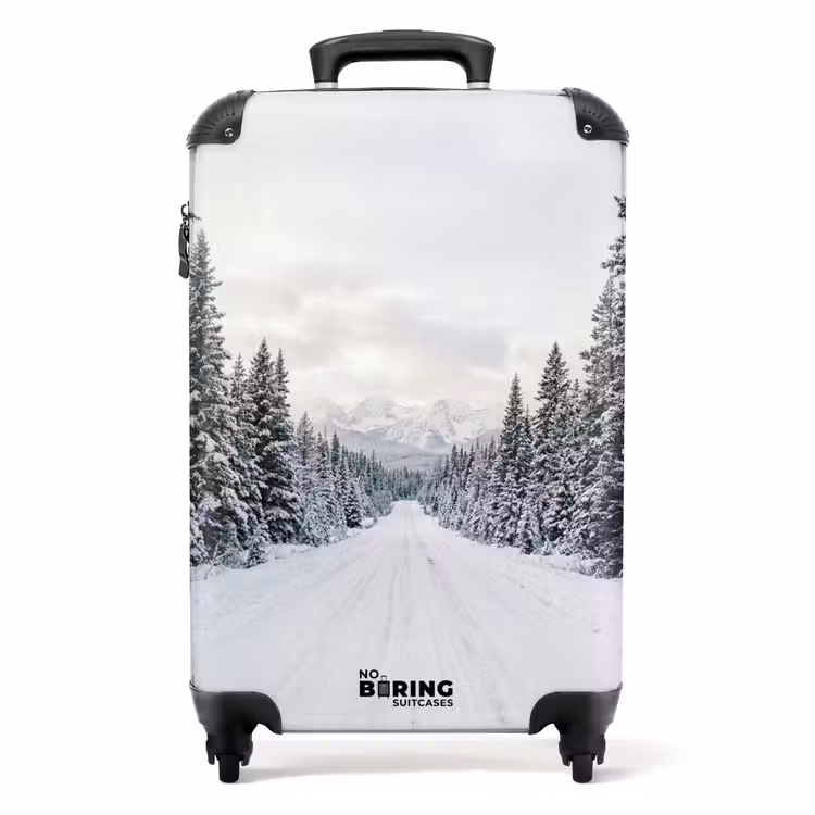 Koffer - Straße – Schnee – Nadelwald – Winter – Abenteuerlich - Weg - Sneeuw - Naaldbos - Winter - Avontuurlijk NBS - Handbagage koffer - Volwassenen Unisex middel