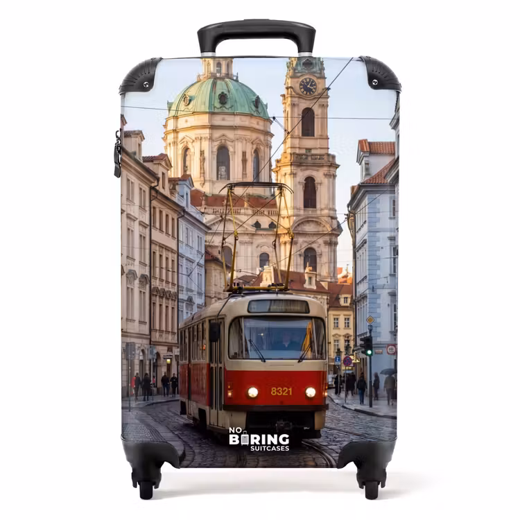 Koffer - Straßenbahn – Straße – Stadtansicht – Klassisch – Rot - Tram - Straat - Stadsgezicht - Klassiek - Rood NBS - Handbagage koffer - Volwassenen Unisex middel