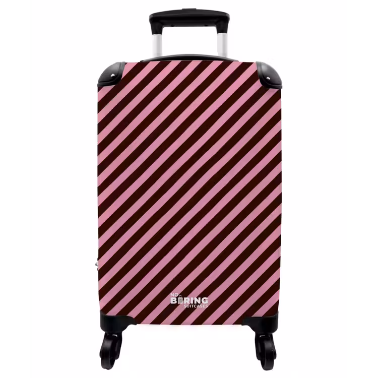 Koffer - Streifen – Rosa – Braun - Strepen - Roze - Bruin NBS - Handbagage koffer - Vrouwen middel