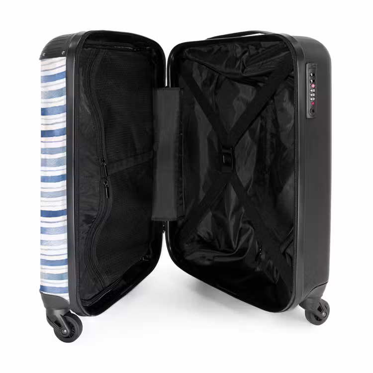 Strepen patroon blauw NBS - Handbagage koffer - Volwassenen Unisex middel -binnenkant