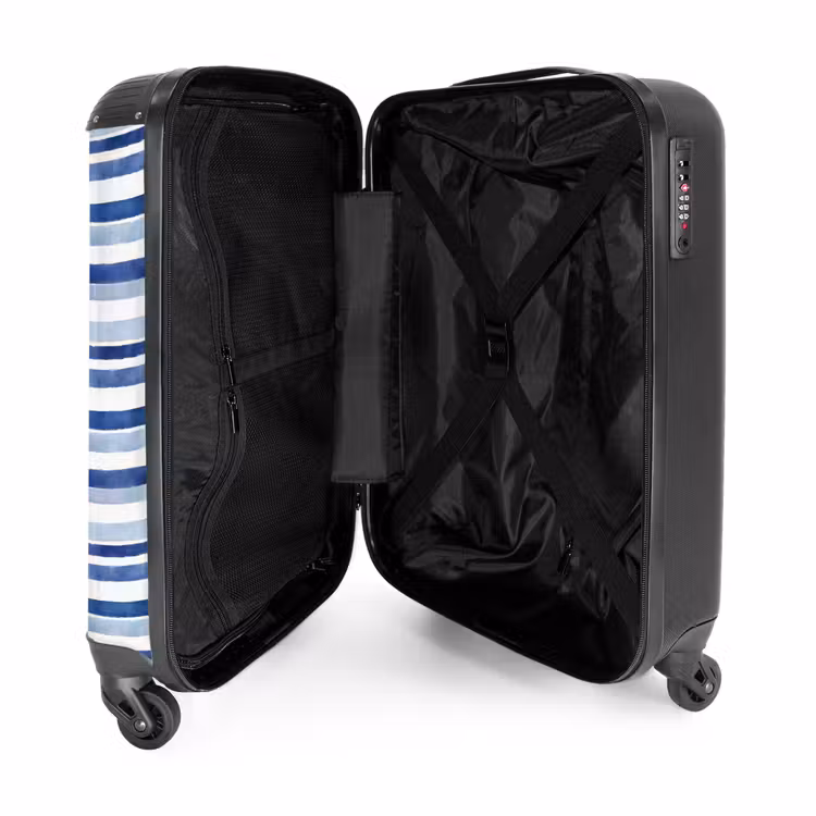Strepen patroon blauw NBS - Handbagage koffer - Kinderen Unisex middel -binnenkant