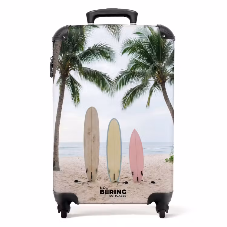 Surfboard - Palmbomen - Kleurrijk NBS - Handbagage koffer - Volwassenen Unisex middel -productfoto_recht