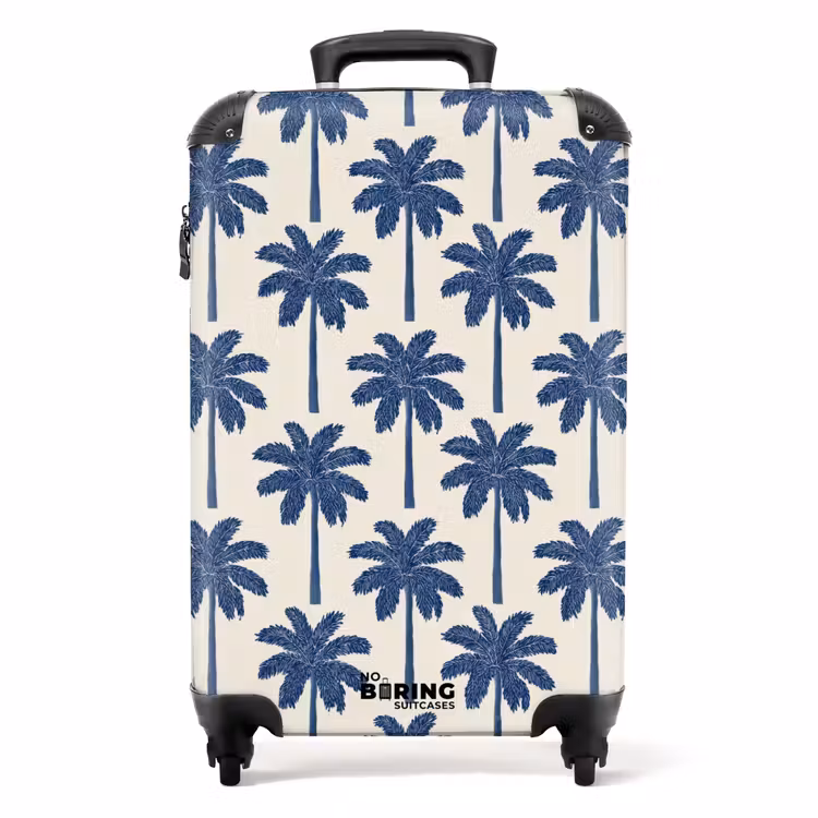 Symmetrisch - Palm - Blauw NBS - Handbagage koffer - Volwassenen Unisex middel -productfoto_recht