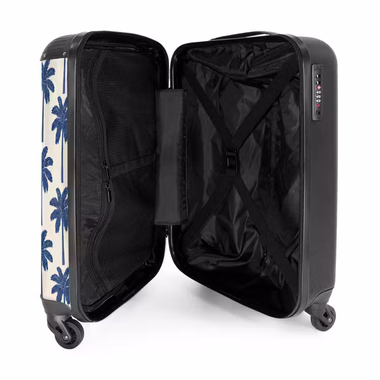 Symmetrisch - Palm - Blauw NBS - Handbagage koffer - Volwassenen Unisex middel -binnenkant