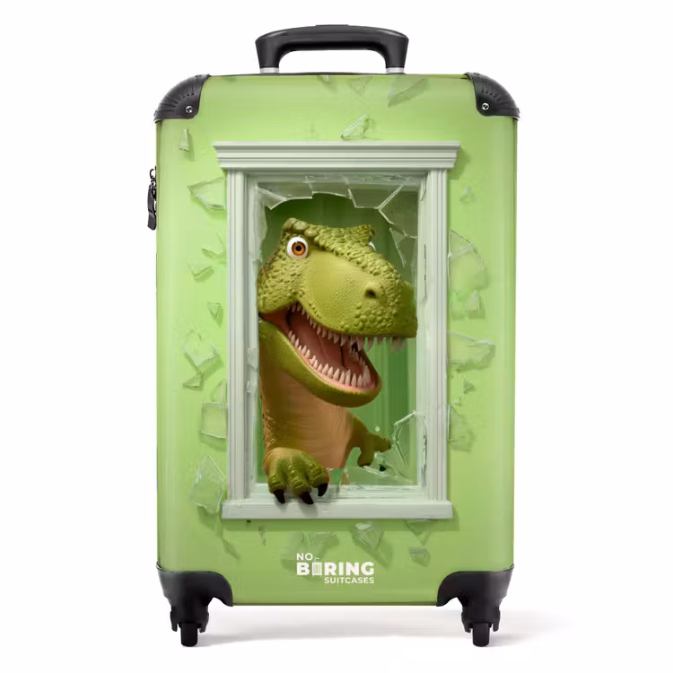 T-rex breekt door groen raam met glas NBS - Handbagage koffer - Kinderen Unisex middel -productfoto_recht