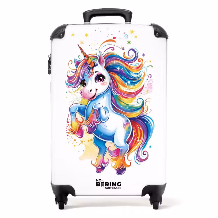 Steigerende Eenhoorn met Regenboogmanen NBS - Handbagage koffer - Unisex middel -productfoto_recht