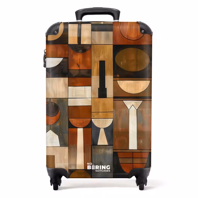 Koffer - Terrakotta – Geometrisch – Mid-Century – Muster - Terracotta - Geometrisch - Mid-Century - Patroon NBS - Handbagage koffer - Volwassenen Unisex middel