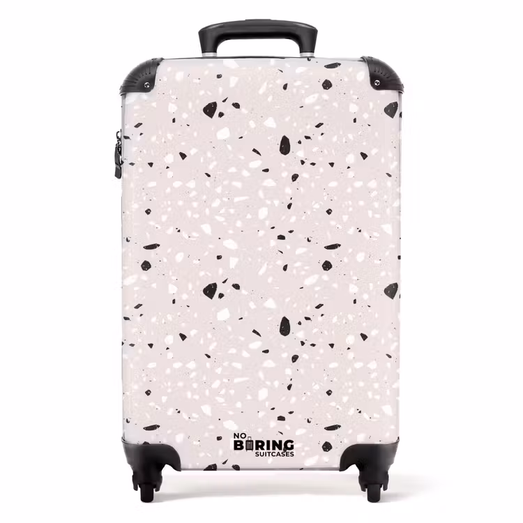 Terrazzo patroon beige met zwart en wit NBS - Handbagage koffer - Volwassenen Unisex middel -productfoto_recht