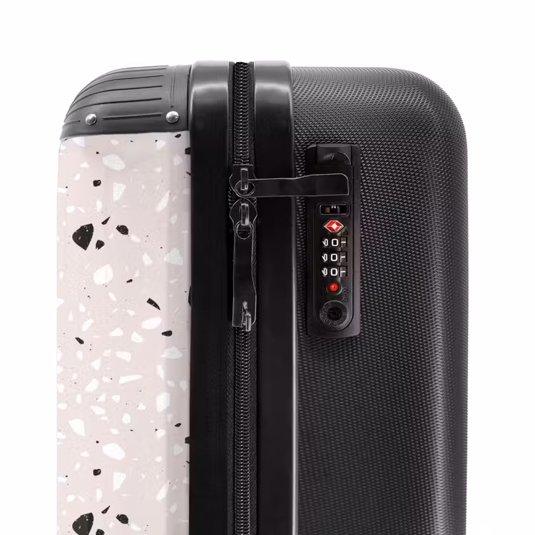 Terrazzo patroon beige met zwart en wit NBS - Handbagage koffer - Volwassenen Unisex middel -slot