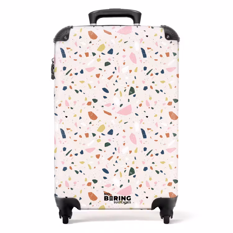 Terrazzo patroon kleurrijk licht roze NBS - Handbagage koffer - Volwassenen Unisex middel -productfoto_recht