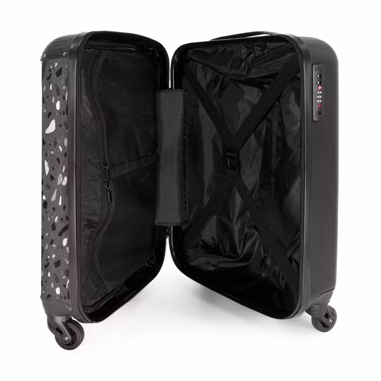Terrazzo patroon veelkleurig donkergrijs NBS - Handbagage koffer - Volwassenen Unisex middel -binnenkant