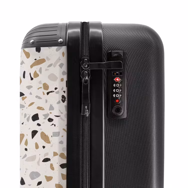 Terrazzo patroon natuurlijk beige NBS - Handbagage koffer - Volwassenen Unisex middel -slot
