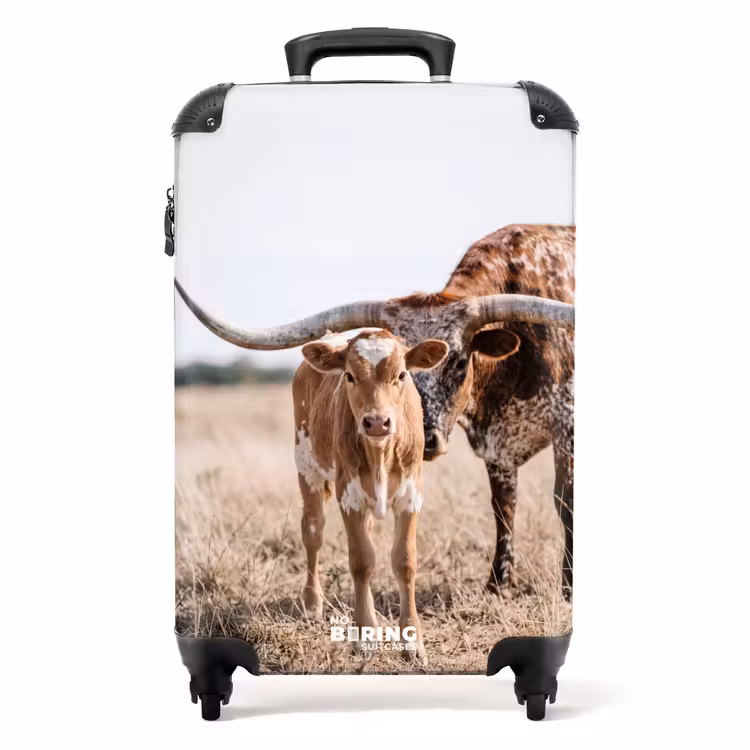 Koffer - Texas Longhorn – Kalb – Weide – Tiere - Texas Longhorn - Kalf - Weide - Dieren NBS - Handbagage koffer - Volwassenen Unisex middel