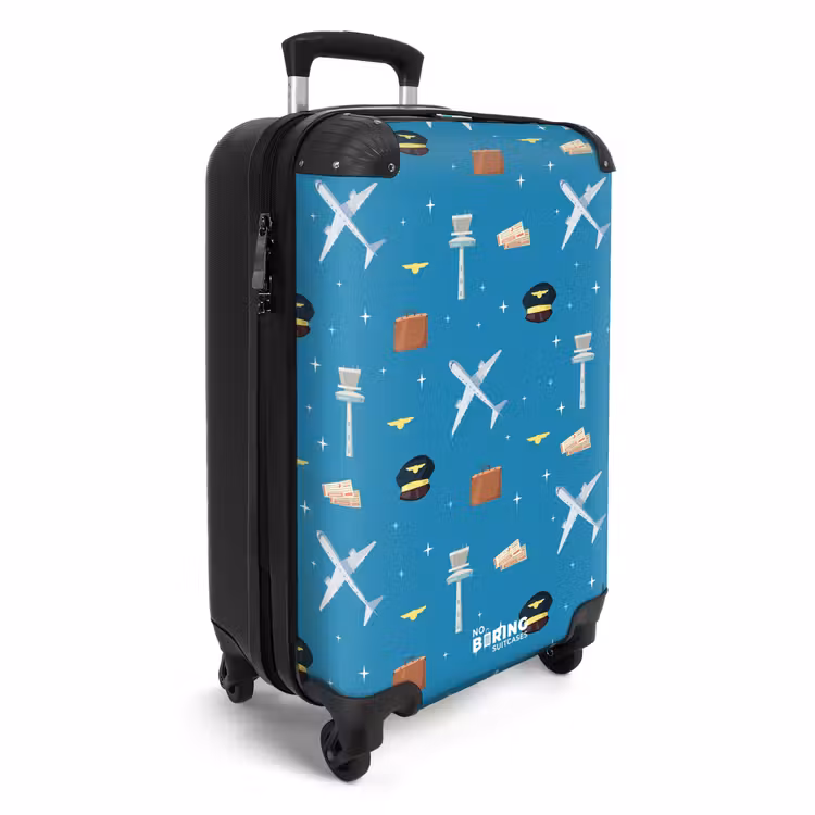 Luchtvaartthema met vliegtuigen op blauwe achtergrond NBS - Handbagage koffer - Kinderen Unisex middel -productfoto_3d