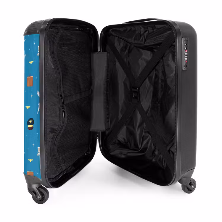 Luchtvaartthema met vliegtuigen op blauwe achtergrond NBS - Handbagage koffer - Kinderen Unisex middel -binnenkant