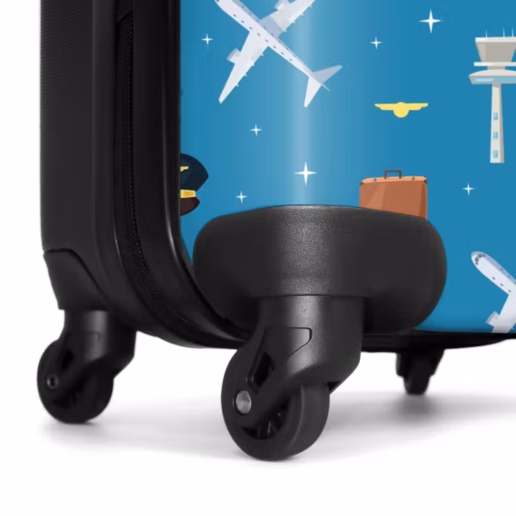 Luchtvaartthema met vliegtuigen op blauwe achtergrond NBS - Handbagage koffer - Kinderen Unisex middel -wiel