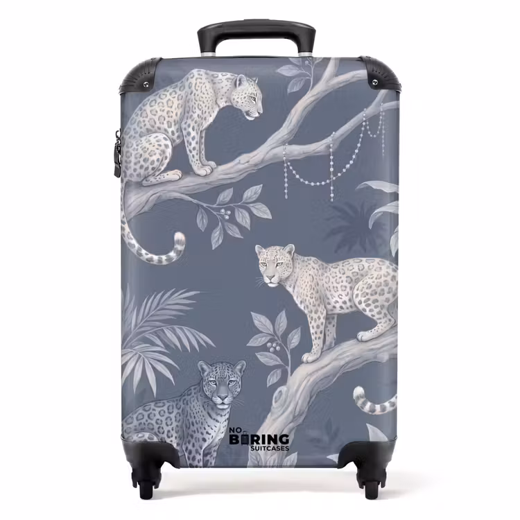 Koffer - Tiere – Dschungel – Illustration – Bäume – Blau - Dieren - Jungle - Illustratie - Bomen - Blauw NBS - Handbagage koffer - Volwassenen Unisex middel