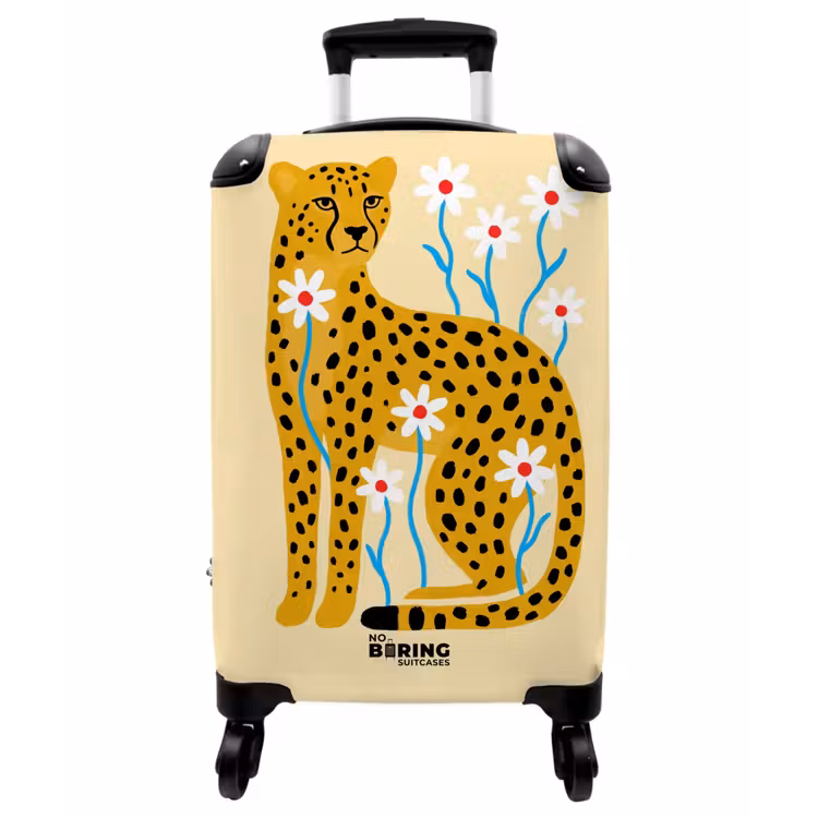 Koffer - Tiere – Gepard – Blumen – Modern – Gelb - Dieren - Jachtluipaard - Bloemen - Modern - Geel NBS - Handbagage koffer - Vrouwen middel