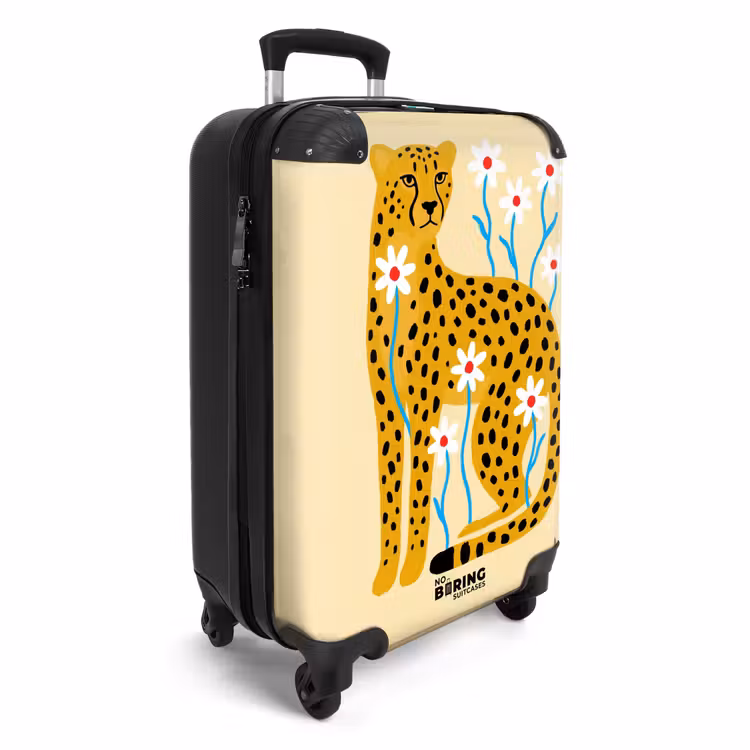 Koffer - Tiere – Gepard – Blumen – Modern – Gelb - Dieren - Jachtluipaard - Bloemen - Modern - Geel NBS - Handbagage koffer - Vrouwen middel