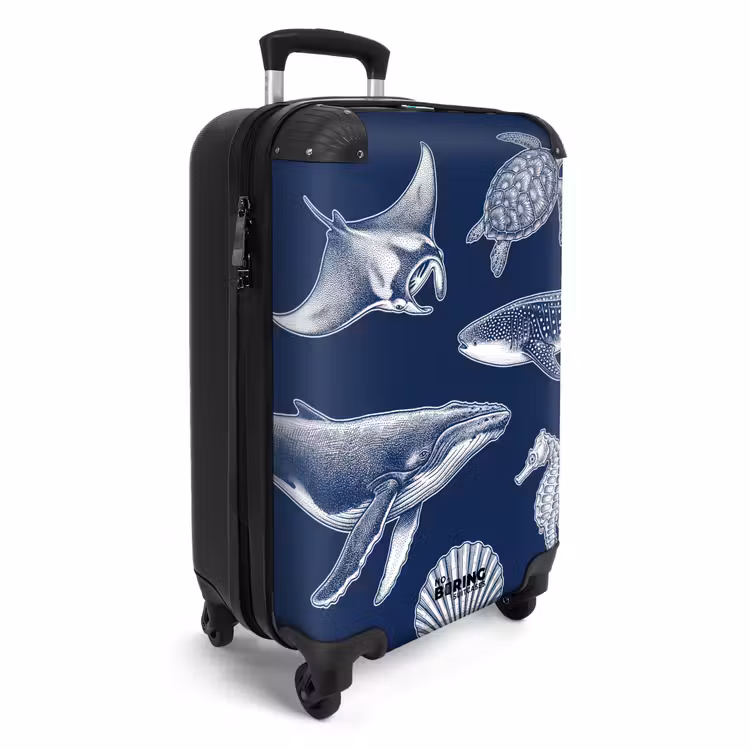 Koffer - Tiere – Meeresleben – Ozean – Gravur – Blau - Dieren - Zeeleven - Oceaan - Graveren - Blauw NBS - Handbagage koffer - Volwassenen Unisex middel