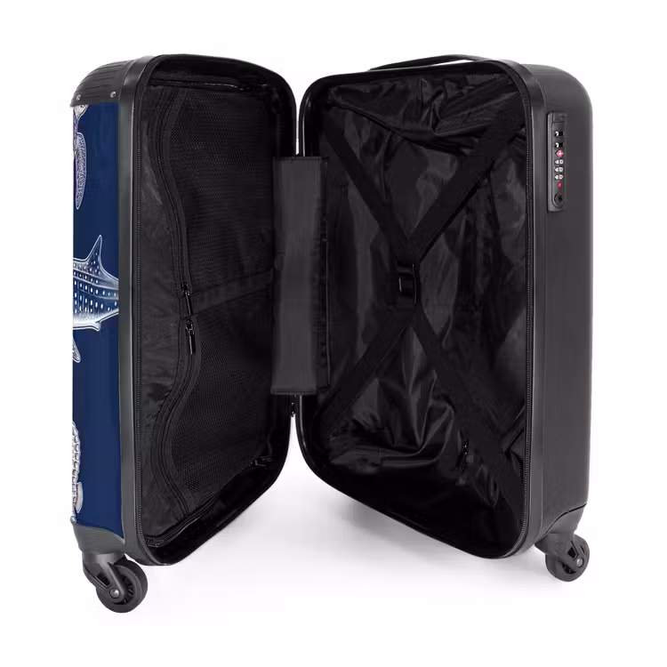 Koffer - Tiere – Meeresleben – Ozean – Gravur – Blau - Dieren - Zeeleven - Oceaan - Graveren - Blauw NBS - Handbagage koffer - Volwassenen Unisex middel